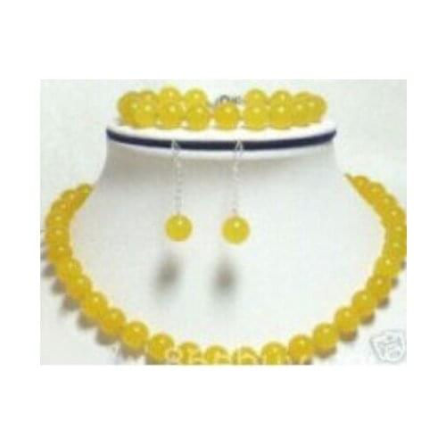 Natural 10MM yellow Jades Necklace bracelet earring shipping free PNS103