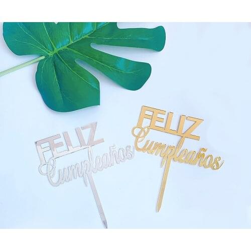 New Acrylic Spanish Happy Birthday Cake Topper Feliz Cumpleanos Baking Cake Decoration Kids Birthday Party Favors Cake Toppers
