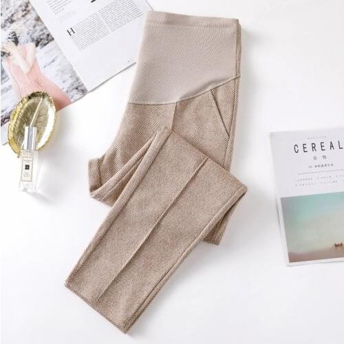 2020 Autumn Woolen Maternity Pants High Waist Adjustable Belly Pants Clothes for Pregnant Women Stylish Pregnancy Trousers