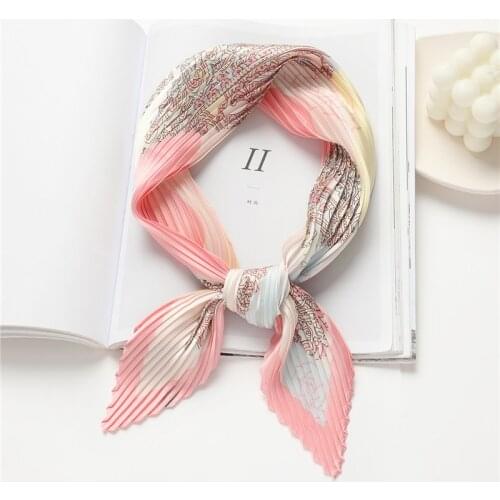 Summer Crinkle Square Silk Scarf For Women Shawl Head Wraps Hair Band Print Neckerchief Female Foulard Satin Hijab Bandana 2021