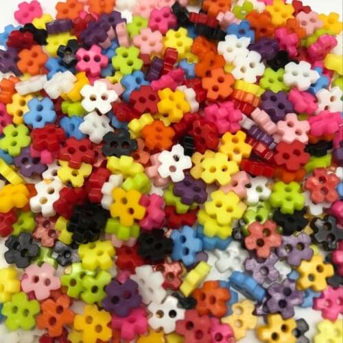 400pcs 6mm Plastic Mixed Mini Snowflake Flower Buttons Sewing 2 Holes Tiny Doll Clothes Button For Scrapbooking Cardmaking