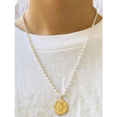 Ancient Coin Fashion New Goddess Luxury Women Necklace Gold Color Luxe Jewelry Stainless Steel