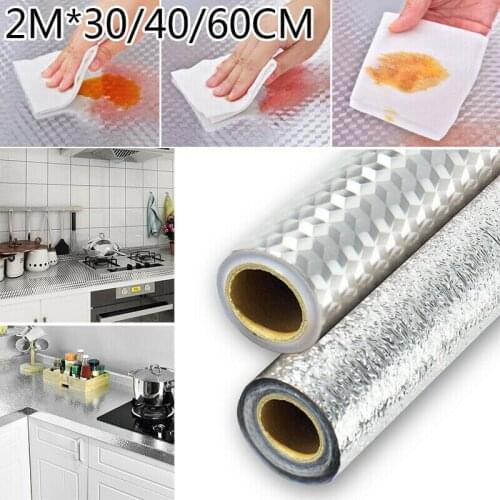 2M Self Stick Waterproof Kitchen Wall Sticker Oil-proof Dust-proof Aluminum Foil