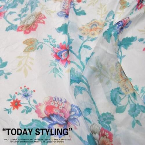 Silk Chiffon Fabric Dress Large Wide White Flower Real 100% clothing Cloth DIY Sewing Tissue