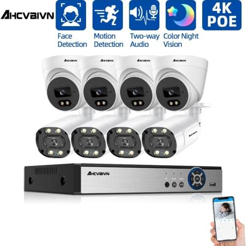 CCTV system 5MP outdoor Camera Waterproof Bullet Night Color vision surveillance 4K NVR Two-way Audio surveillance kit ONVIF