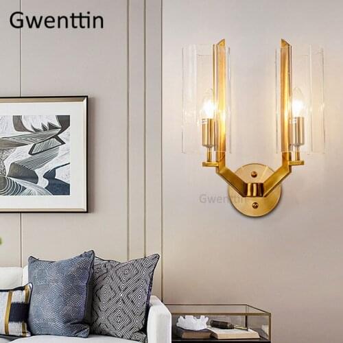 Modern Gold Glass Wall Lamp Led Mirror Lights for Bathroom Bedroom Bedside Lamp Wall Sconce Light Fixtures Home Deco Loft Decor
