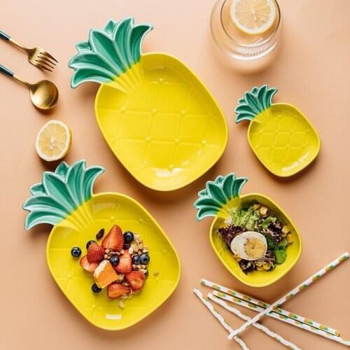 Pineapple dishes tableware creative handmade ceramic rice plate cute fruit tropical style Nordic food dinner plates