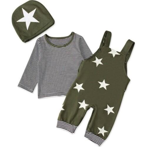 Infant Baby Boys Girls Warm Outfit Long Sleeve Romper Tops+ Pants +Hat 3pcs Cotton Clothes