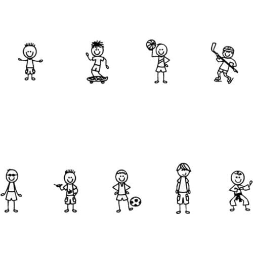 Personalized Custom Boy Stick Figure Family Car Stickers Covering The Body Of Fashion Vinyl Decals Black C7-1421