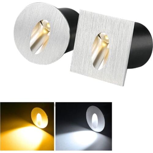 Recessed Led Stair Light 1w 3w Aluminum Square round wall corner lamp In Step Lamp for Concrete wall Stairway Night Lights 80mm