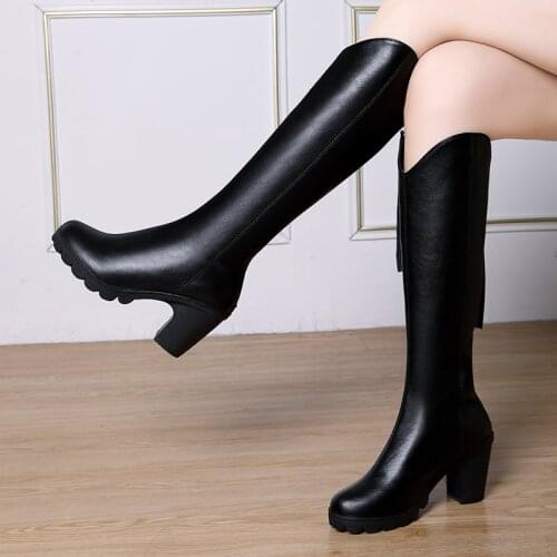 Big Size 42 Winter Warm Knee-High Knight Boots For Women High Heel Long Botas Mujer Microfiber Chunky Sole Platfrom Zip Shoes