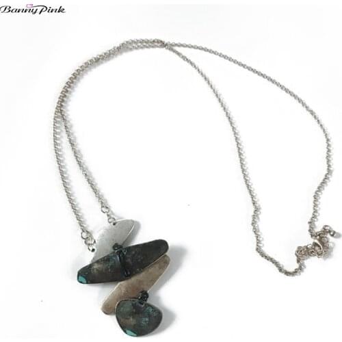 Banny Pink Irregular Handmade Geo Statement Pendant Necklace For Women Vintage Metal Sweater Chain Necklace Long Dangle Necklace