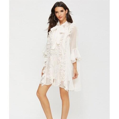 Vacation Holiday Beach Dress Womens 2021 Hot Summer Perspective two pieces mesh chiffon mini dresses sexy lace up hollow out