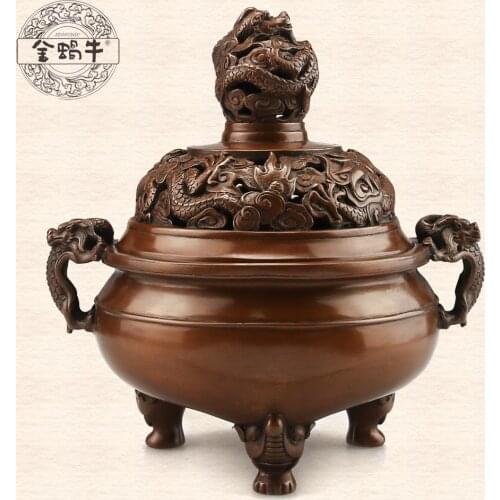 The golden snail dragon ear smoked smoked furnace copper manual pure copper censer buddhist temple and decoration gifts