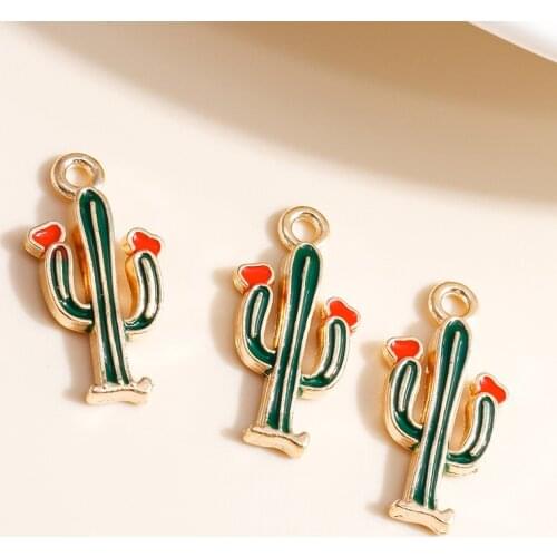 10pcs 9*19 Enamel Desert Cactus Charms for Jewelry Making Handmade Love Heart Charms DIY Pendants Earrings Bracelets Accessories