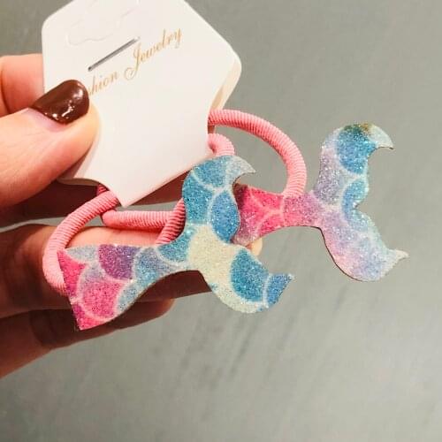 2Pcs Rainbow Mermaid Tail Children Elastic Hair Bands Ponytail Holder Hair Ties Headband Scrunchie Hair Accessories for Girls