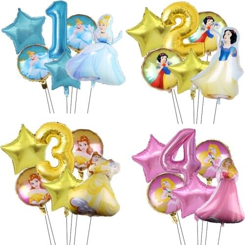 6pcs Snow White Aurora Cinderella Belle Balloon Disney Princess Balloon For Birthday Party Decoration 32 Inch Number Balloons