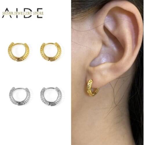AIDE Vintage Hollow Round Hoop Earrings for Women Minimalism Glossy Pierced 925 Sterling Silver Earings Fine Jewelry kolczyki