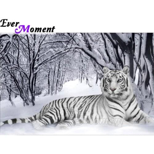 Ever Moment Diamond Painting White Tiger Snow Decoration Cross Stitch Handmade Full Square Drill Diamond Embroidery ASF1681
