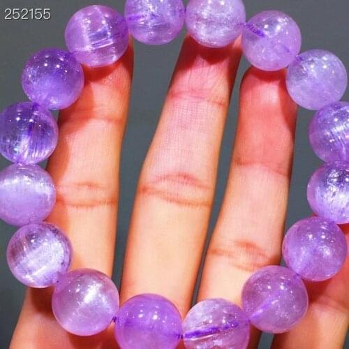Certificate Natural Purple Kunzite Cat Eye Clear Round Beads Bracelet 12.8mm Crystal Rare Women Men Bracelet Jewelry AAAAAA