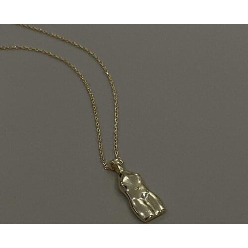 Special Gift Authentic 925 Sterling silver Gold/White half Body Abstract Art Necklace Pendant Fine Jewelry TLx562