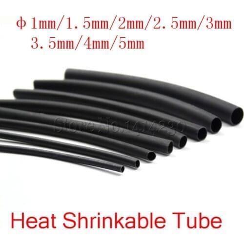 5M 2:1 Black Heat Shrinkable Tube Inside Diameter 1mm/1.5mm/2mm/2.5mm/3mm/3.5mm/4mm/5mm/6mm/7mm/8mm/9mm DIY Repair Cable Sleeves