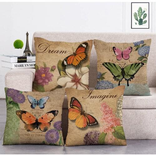 Decorative Cushion Cover Retro Butterfly Pillow cover 45*45 Throw Pillows Home Decor Pillowcase T122