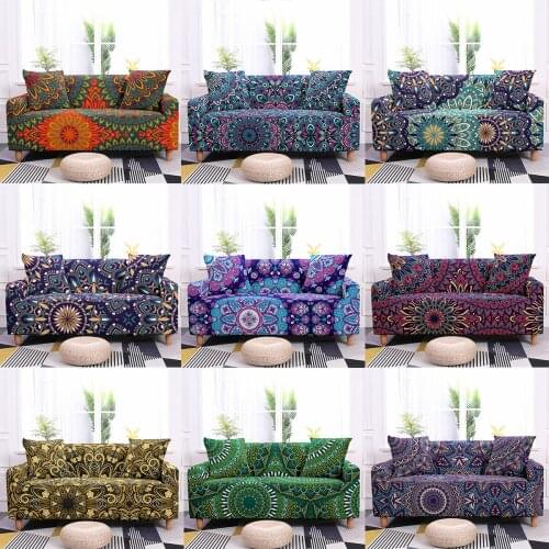 Mandala Stretch Slipcovers Sectional Elastic Stretch Sofa Cover For Living Room Couch Cover L shape Armchair Cover 1-4 Seater