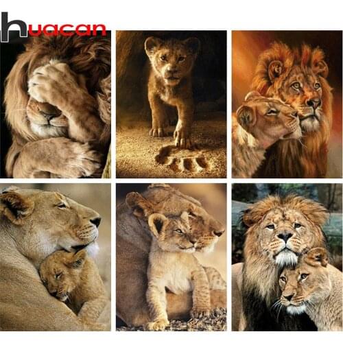 Huacan Diamond Painting Full Square Lion 5D Diamond Embroidery Mosaic Animal Kits Art Home Decoration