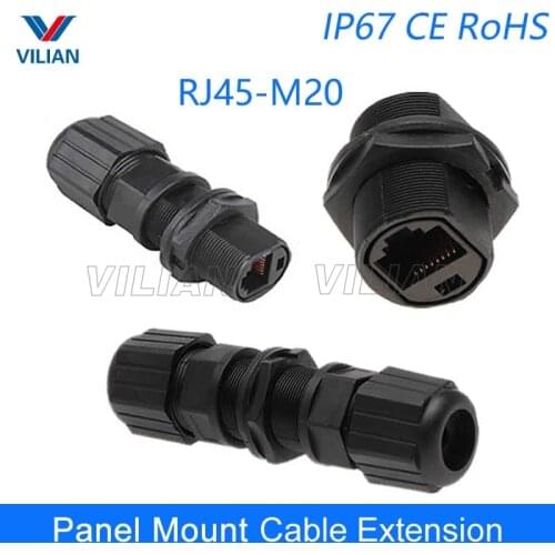 IP67 RJ45 Ethernet waterproof adapter socket Connector Panel Mount Outdoor Straight-through joint plug 8P8C 1pcs