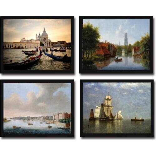 Cotton no frame classical ship building landscape canvas printings oil painting printed on cotton wall art decoration picture