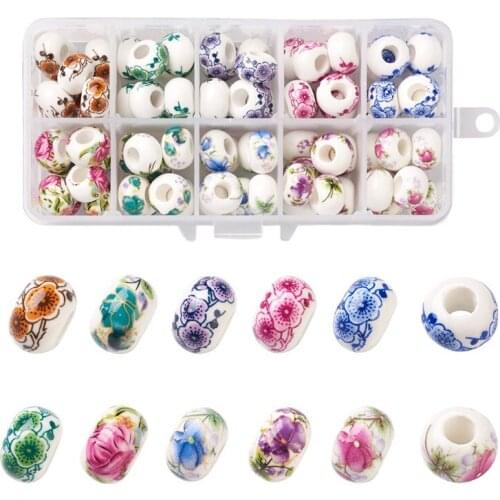 64-80pcs Flower Pattern Ceramic Porcelain Beads Loose European Beads Accessories for DIY Crafts Bracelet Earring Jewelry Making