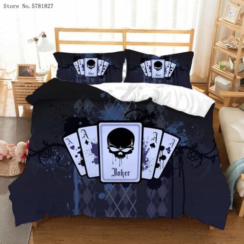 2/3 Pieces Skull Bedding Set Playing Cards Duvet Cover For Bedroom Bed Quilt Cover For Kids Adult Bed Cover Set Pillowcase