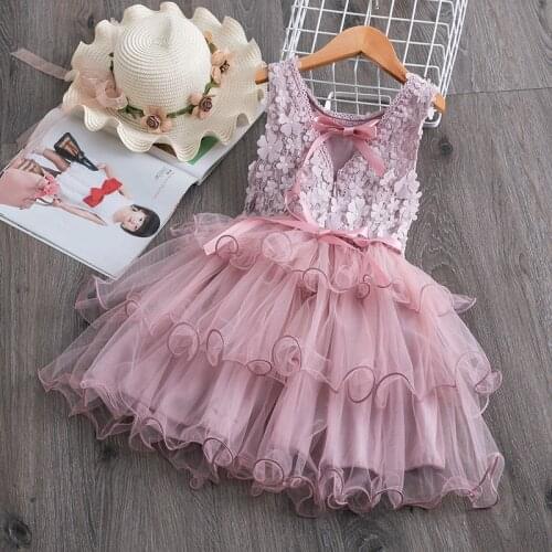 Summer Girls Dress Short Sleeve Lace Cake Kids Dresses For Girls Party Casual School Dress 3 6 8 Years Children Flower Clothes