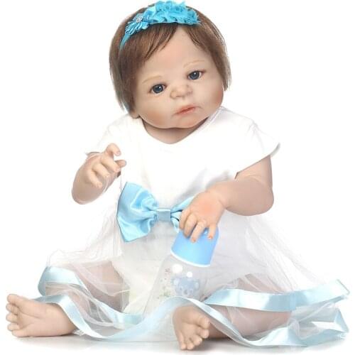 Full silicone reborn dolls NPK 22" bebes reborn bonecas new born girl princess dolls rooted hair white dress toy dolls