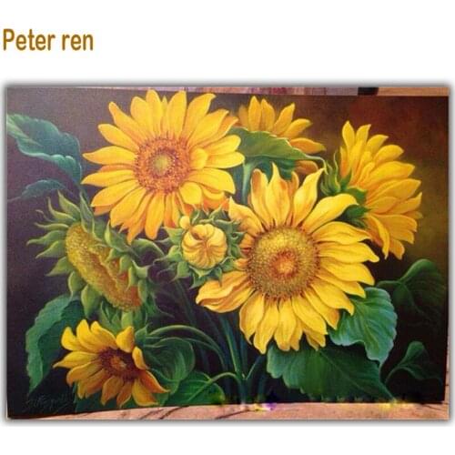 Peter ren Full Square/Round Diamond Painting Cross Stitch Wall Art Decor DIY 5D Diamond Mosaic sunflower Picture of Rhinestones