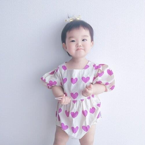 Summer New Short Sleeves for Baby and Infants Lovely Heart-Shaped Romper Baby Girl Small Square Collar Bottom-Covering Rompers
