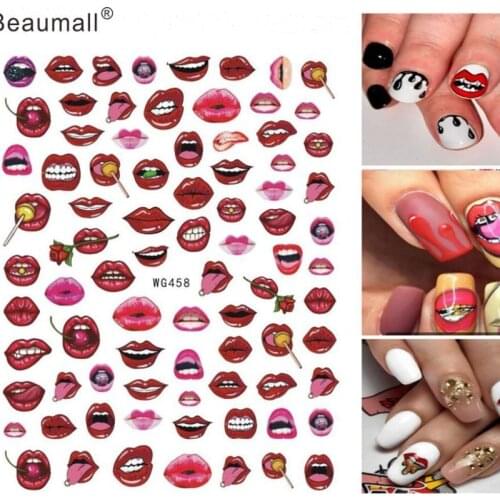 Fashion Mouths Nails Art Manicure Back Glue Decal Decorations Design Nail Sticker For Nails Tips Beauty