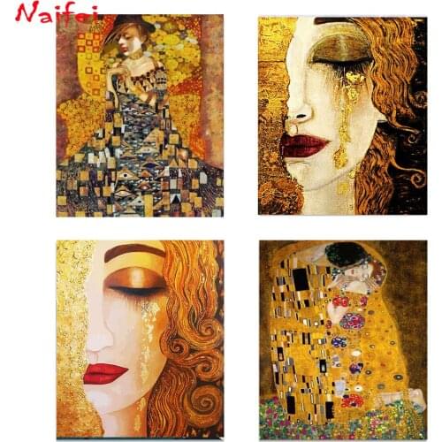 5D DIY Diamond Painting Cross Stitch Kit Klimt Diamond Embroidery Pattern Golden Tears Girl Rhinestone Home Decoration Art