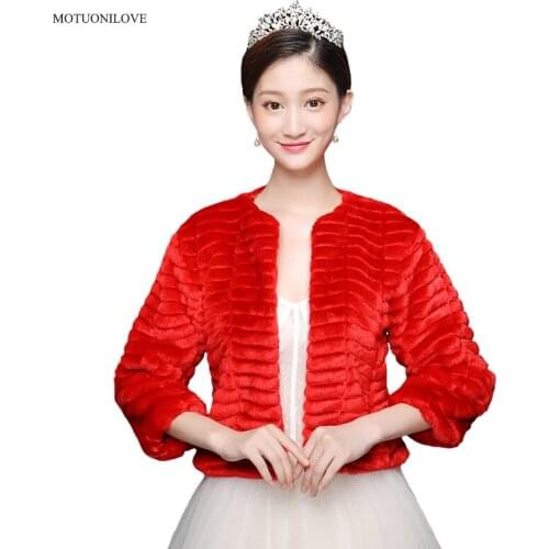 2020 New Fashion Winter Red Bridal Wraps Pink Faux Fur Jackets For Wedding Prom Top White Winter Warm Bridesmaid Bolero Coats
