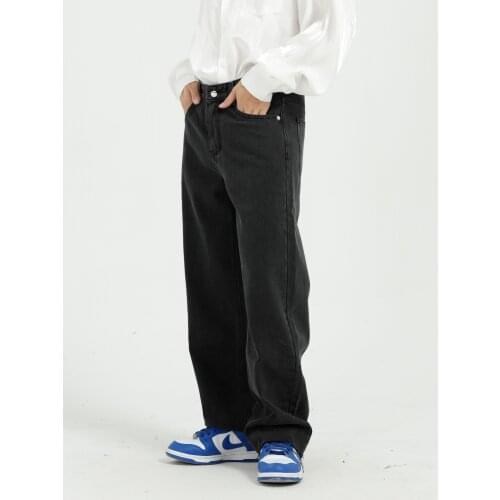 2021 New Men Loose Casual Black Straight Jeans Pant Japan Korea Style Streetwear Hip Hop Denim Pant for Male Women