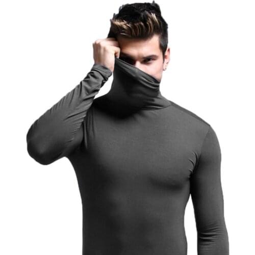 Autumn Winter Bottoming T-shirtMen Modal Fabric Thermal Underwear Tops Long Sleeve Neck Wrap Elastic Seamless Warm Clothes New