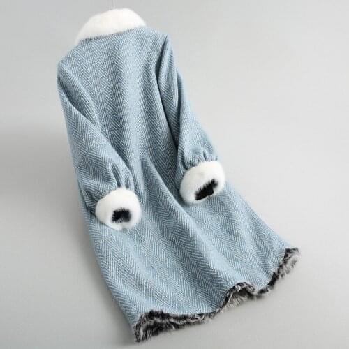 Coat Fur Real Female Mink Fur Collar Woolen Coats Winter Jacket Women Natural Lamb Fur Tweed Coat Korean Outerwear MY s