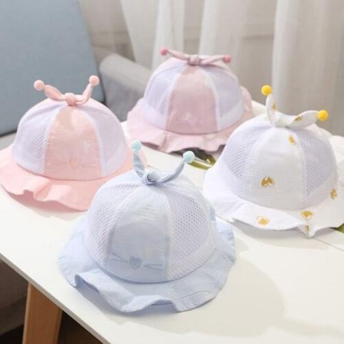 Cute Pompom Baby Bucket Hat Summer Heart Print Baby Boy Girls Panama Hat Outdoor Baby Newborn Hat Bonnet Enfant Beach Cap Spring