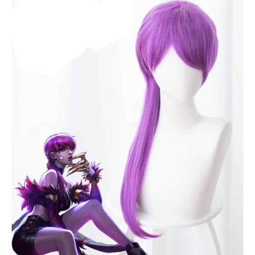 Anime LOL K/DA Evelynn Cosplay 45cm Purple Long Straight Heat Resistant Synthetic Hair Game Halloween Costume Party Wig + WigCap