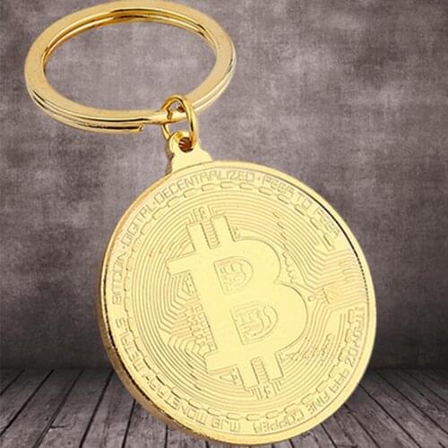Gold Plated Bitcoin Keychain Pendant Bitcoins Coin Key Chain Keyring Accessories Btc Coins Art Collection Cryptocurrency Gift