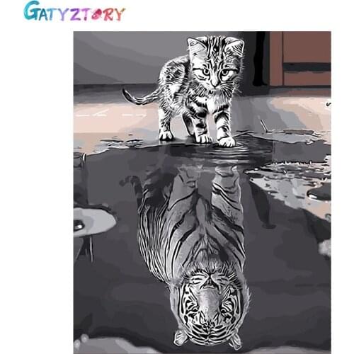 GATYZTORY DIY HandPainted Oil Painting Painting By Numbers Cat Tiger Picture Paint Unique Gift Home Decor