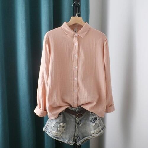 Lamtrip Retro Solid Cotton Yarn Turn Down Collar Long Sleeve Shirt Blouse Mori Girl 2021 Spring