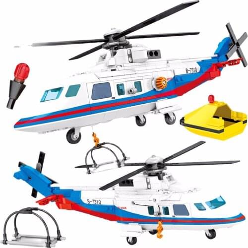 SEMBO 391pcs City Police Helicopter Model Building Blocks Military Emergency Rescue Plane Figures Bricks Toys for Children