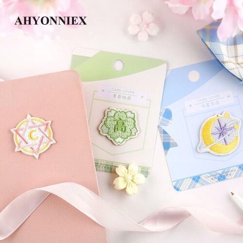 AHYONNIEX School Fashion Embroidered Flower Planet Patch for Clothing Applique Cute Glue Sticker Cartoon Badge DIY Accessories